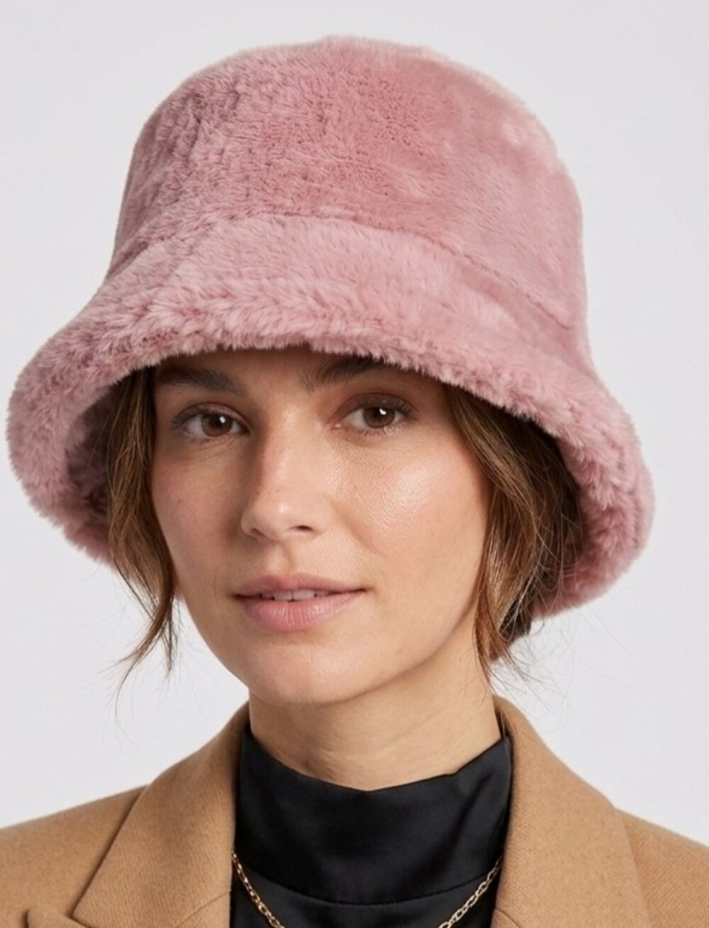 Tahari Pink Faux Fur Bucket Hat - Soft Plush Fuzzy Winter Warm NWT